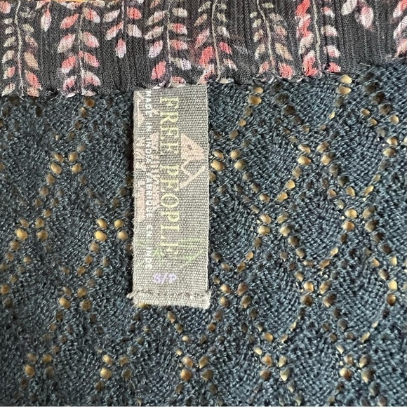 Free People Floral Boho Folk Leather Drawstring Chiffon Mini Dress Size Small - Picture 11 of 13